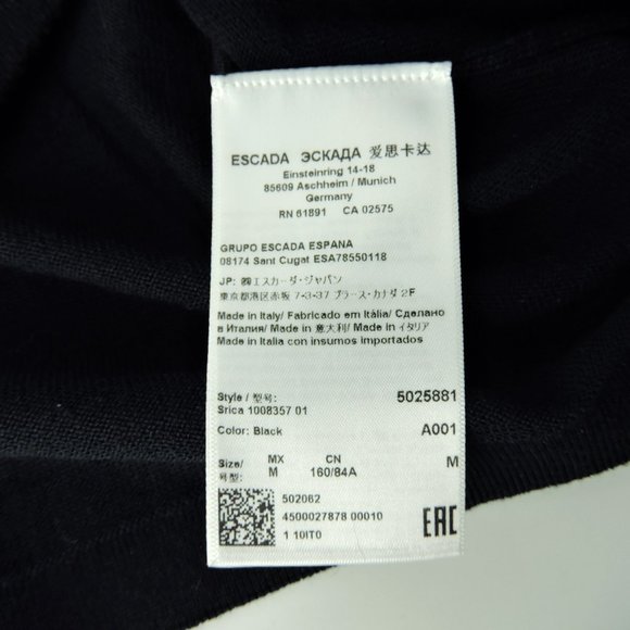 Escada black V-neck jewel embellished Virgin Wool sweater top size M made Italy - Picture 7 of 13